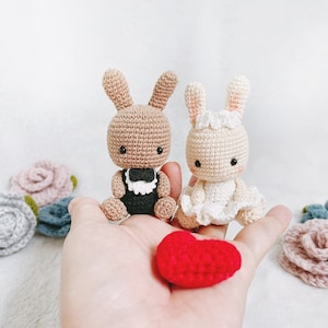 Little Bunny Wedding Cake Topper - Rabbit Cake Topper - Wedding Cake Topper - Bride and Groom Cake Topper - Crochet Cake Topper