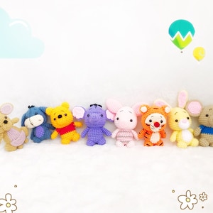 Baby Winnie the pooh gang Amigurumi, nursery decor, Pooh, Crochet Piglet Tigger,Eeyore,rabbit, Kanga, Roo, Lumpy decor, gift, toys