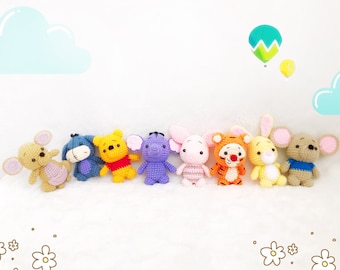 Baby Winnie the pooh Gang Amigurumi, Kinderzimmer Deko, Häkel ferkel Tigger, Eeyore, Hase, Kanga, Roo, Lumpy Dekor, Geschenk, Spielzeug