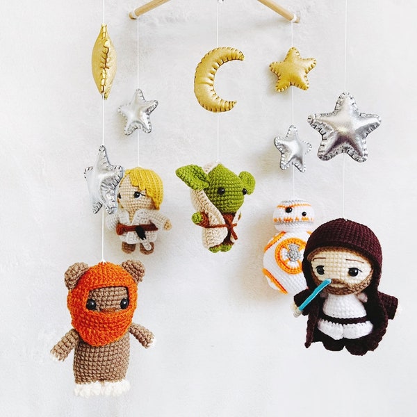 Star wars Baby Mobile , Mobile bébé dans l’espace, BB8, Ewok, Obi Wan, Luke Skywalker, Yoda crochet mobile, Baby Crib Mobile, Nursery mobile