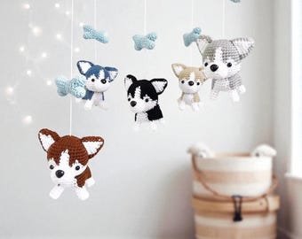Crochet Siberian Husky Baby Mobile: Dog Nursery Decor