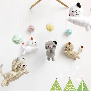 Crochet Baby Mobile Meow Meow Kitten, Cat baby mobile,Cat crochet mobile, Kitten, Baby Crib Mobile, Nursery crib mobile image 1