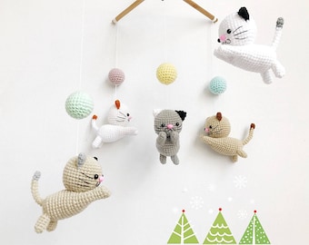 Crochet Baby Mobile Meow Meow Kitten, Cat baby mobile,Cat crochet mobile, Kitten, Baby Crib Mobile, Nursery crib mobile