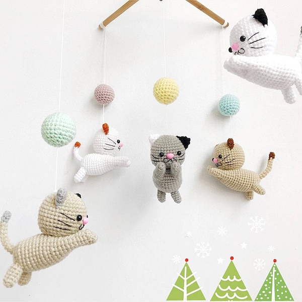 Crochet Baby Mobile Meow Meow Kitten, Cat baby mobile,Cat crochet mobile, Kitten, Baby Crib Mobile, Nursery crib mobile