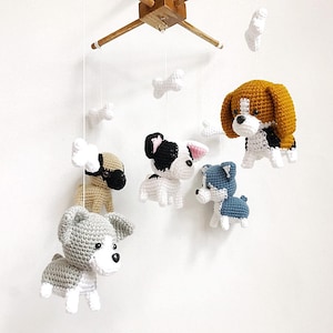 Cute Puppy Crochet Baby Mobile, Dog baby mobile, Beagle, siberian husky, Pug, Chihuahua, Bull dog, Nursery Decor, Baby gift image 7