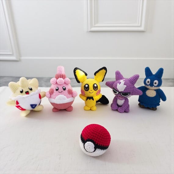 Handmade Crochet Pokemon Amigurumi with Ball, Nursery Decor