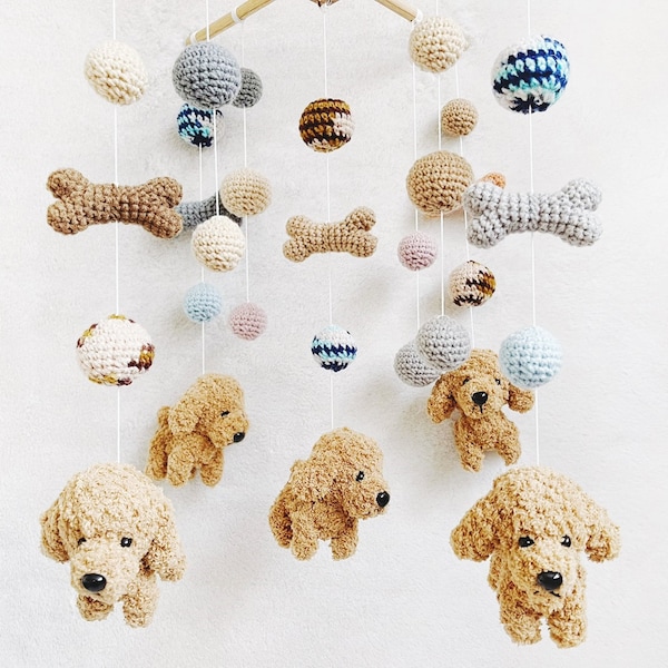 Goldendoodle Crochet Baby Mobile, Dog baby mobile, Nursery decor,Dog crochet mobile, Puppy baby mobile, Baby Shower Gift