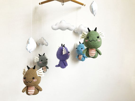 Baby Mobile Crochet Cute Baby Dragon Baby Crib Mobile Etsy