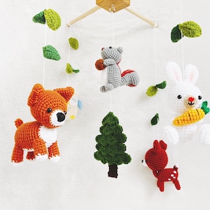 Woodland mobile, forest animal mobile, baby mobile, forest creatures mobile, Squirrel, fox, Bunny, Fox, Deer,