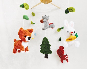 Woodland mobile, forest animal mobile, baby mobile, forest creatures mobile, Squirrel, fox, Bunny, Fox, Deer,