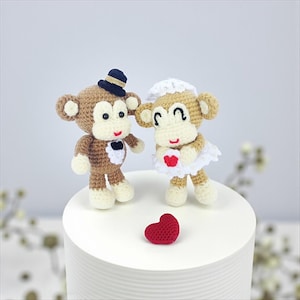 Cake Toppers - Monkey Wedding Cake Topper - Monkey Cake Topper - Wedding Cake Topper - Bride and Groom Cake Topper - Crochet Cake Topper