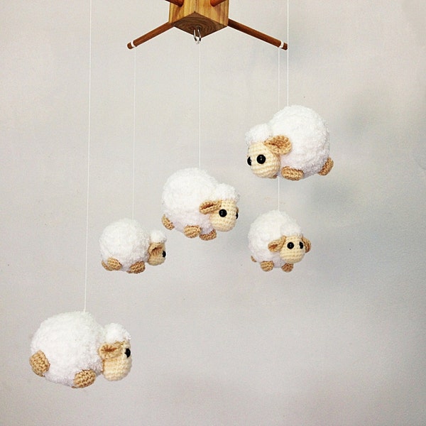 Baby mobile - Crochet Cute Counting Sheep, Sheep baby mobile,Crib mobile, nursery decor,Sheep crochet mobile, crochet baby mobile