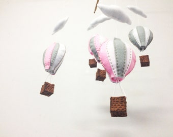 Baby mobile - Sweet pink hot air balloons mobile, nursery decor,