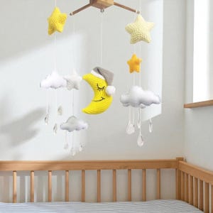 Mobile per neonati - Mobile per culla Sleeping Moon, Mobile per neonati Star, Decorazione per cameretta, Mobile all&#39;uncinetto Moon, Mobile all&#39;uncinetto Raining, Nuvola, Regalo