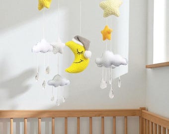 Crochet Moon & Star Baby Mobile: Nursery Decor, Acrylic Yarn
