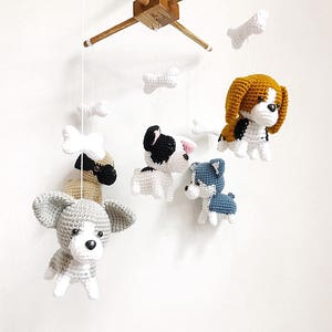 Cute Puppy Crochet Baby Mobile, Dog baby mobile, Beagle, siberian husky, Pug, Chihuahua, Bull dog, Nursery Decor, Baby gift image 4