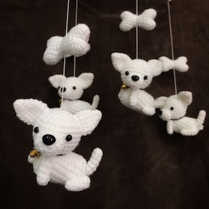 White Puppy with tiny bell Amigurumi Baby Mobile, Dog baby mobile, Nursery decor,Dog crochet mobile, Dog crochet mobile, Baby Gift