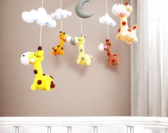 Crochet Giraffe Baby Mobile: Moon & Cloud Nursery Decor