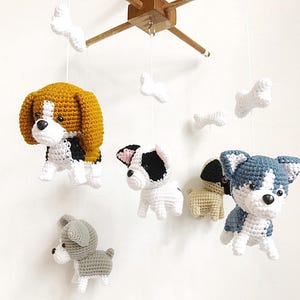 Cute Puppy Crochet Baby Mobile, Dog baby mobile, Beagle, siberian husky, Pug, Chihuahua, Bull dog, Nursery Decor, Baby gift image 8