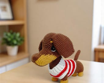 Crochet Dachshund Dog Amigurumi: Soft Cotton Puppy Doll, Nursery Decor
