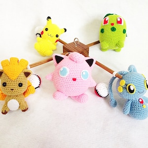 Crib mobile Pokemon set Pikachu, Chikorita, Vulpix, Jigglypuff, Manaphy crochet baby mobile, nursery decor, crochet mobile,baby gift image 5