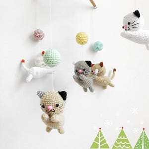 Crochet Baby Mobile Meow Meow Kitten, Cat baby mobile,Cat crochet mobile, Kitten, Baby Crib Mobile, Nursery crib mobile image 2