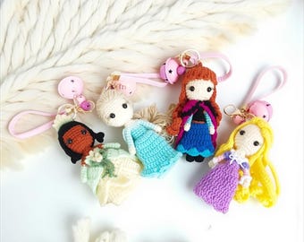 Crochet Princess Keychain: Handmade Amigurumi Cartoon Keyring