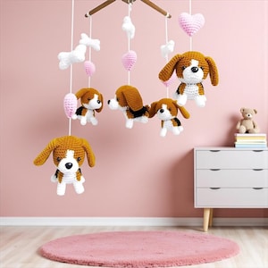 Beagle Puppy Crochet Baby Mobile, Dog Nursery Decor