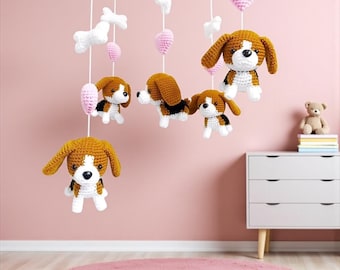 Beagle Puppy Crochet Baby Mobile, Dog Nursery Decor