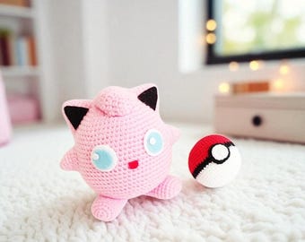 Gehaakte Jigglypuff-knuffel, Pokemon Amigurumi met bal