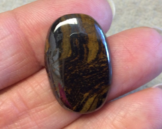 Single OOAK Natural Tiger Iron Oblong Oval Shaped Flat Back Cabochon - Measuring 18mm x 25mm, 5mm Dome Height - High Quality Gemstone