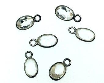 BULK LOT - Pack of Six (6) Gunmetal Vermeil Pointed/Cut Stone Faceted Oval Shaped Natural Clear Quartz Bezel Pendants - Measures 4mm x 6mm