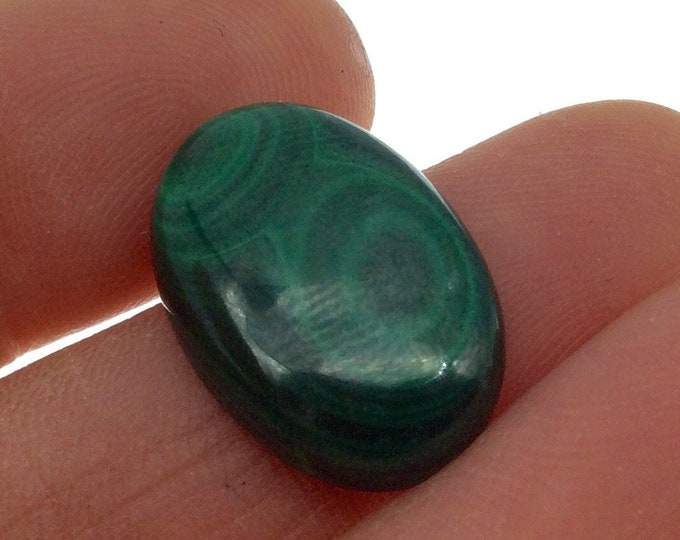 OOAK Genuine Malachite Oblong/Oval Shaped Flat Backed Cabochon - Measuring 14mm x 20mm, 4.5mm Dome Height - Natural High Quality Cab