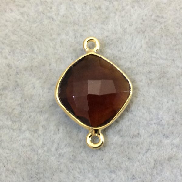 Gold Finish Faceted Root Beer Quartz (Hydro)  Diamond Shape Plated Copper Bezel Connector  ~ 12mm x 12mm - Sold Individually - RANDOM