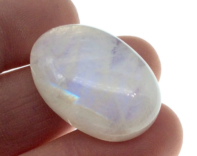 OOAK Single AAA Oval Shaped Iridescent Aqua/Blue Moonstone Flat Back Cabochon - Measuring 21mm x 30mm, 8.7mm Dome Height - Gemstone Cab