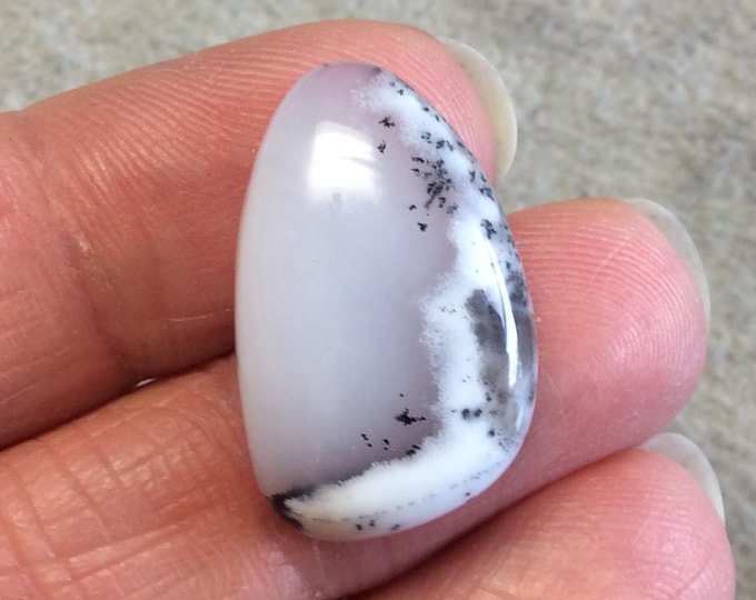 Single OOAK Natural Dendritic Opal Freeform Shaped Flat Back Cabochon - Measuring 16mm x 25mm, 6.5mm Dome Height - High Quality Gemstone