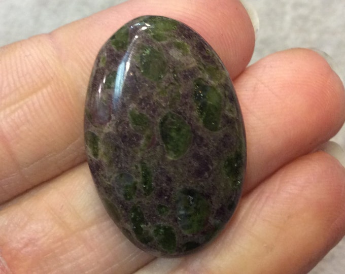 Epidote in Matrix Oblong Oval Shaped Flat Back Cabochon - Measuring 20mm x 30mm, 5mm Dome Height - Natural High Quality Gemstone