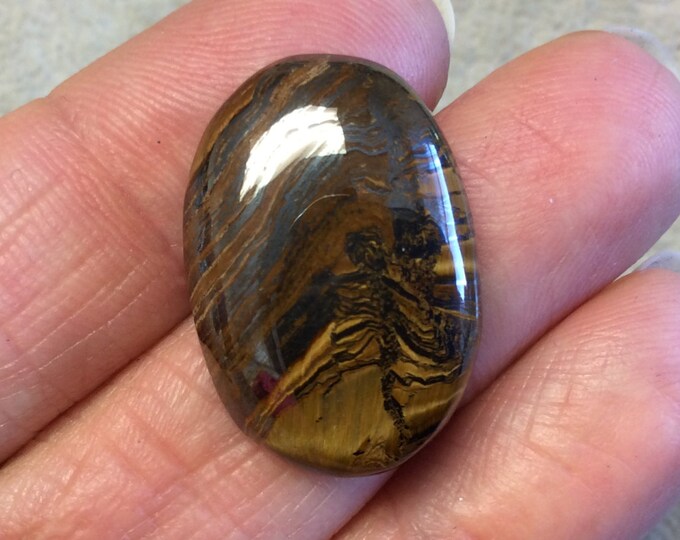 Single OOAK Natural Tiger Iron Oblong Oval Shaped Flat Back Cabochon - Measuring 18mm x 26mm, 6mm Dome Height - High Quality Gemstone