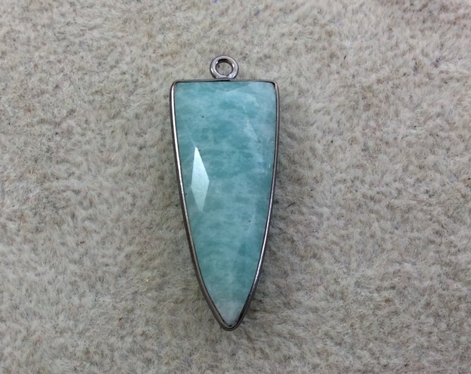 Amazonite Bezel | Gunmetal Plated Natural Faceted Inverted Triangle Shaped Copper  Pendant - Measures 12mm x 30mm - Sold Individually