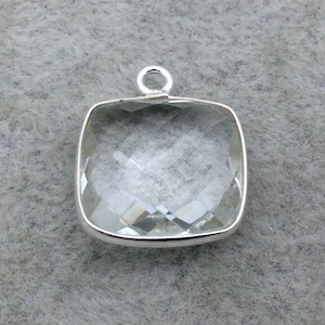 Sterling Silver Faceted Quartz Square Bezel Pendant (15mm)