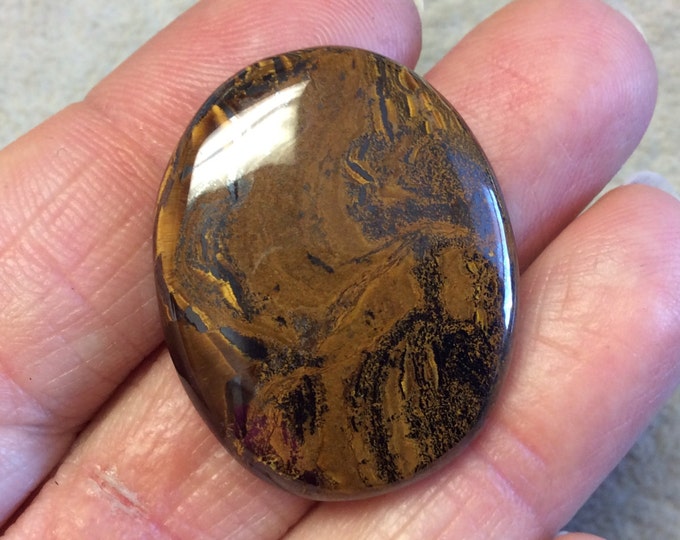 Single OOAK Natural Tiger Iron Oblong Oval Shaped Flat Back Cabochon - Measuring 25mm x 32mm, 6mm Dome Height - High Quality Gemstone