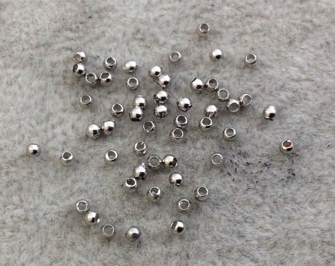 2mm Glossy Finish Silver Plated Brass Round/Ball Shaped Metal Spacer Beads with 1mm Holes - Loose, Sold in Pre-Packed Bags of 50 Beads