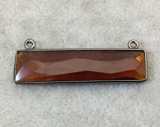 Hydro Quartz Bezel | Gunmetal Plated Faceted Root Beer Rectangle Bar Shaped Bezel Connector  ~ 10mm x 40mm - Sold Individually