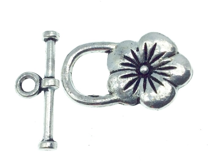 Silver Plated Flower Toggle Clasp - Measuring 14mm x 21mm - Sold Individually, Chosen at Random