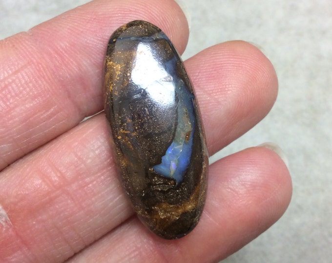 OOAK Oval Shaped Australian Boulder Opal Flat Back Cabochon - Measuring 15mm x 35mm, 6mm Dome Height - Natural High Quality Gemstone