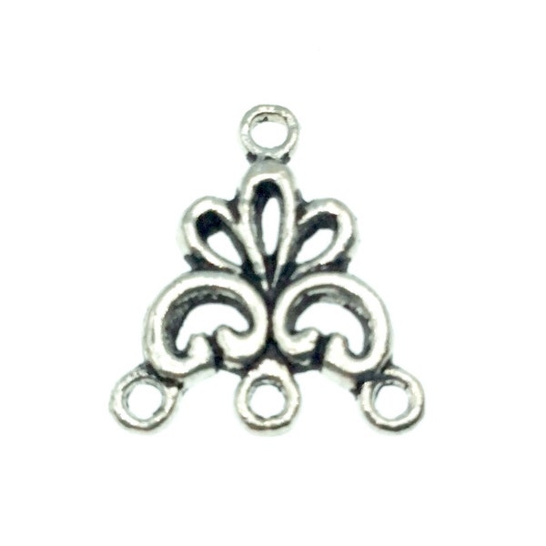 Silver Plated Floral Chandelier Pendant with Four Rings- Measuring 17mm x 20mm - Sold Individually, Chosen at Random