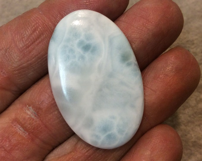 Larimar Oblong Oval Shaped Flat Back Cabochon - Measuring 24mm x 39mm, 4mm Dome Height - Natural High Quality Gemstone