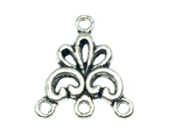 Silver Plated Floral Chandelier Pendant with Four Rings- Measuring 17mm x 20mm - Sold Individually, Chosen at Random