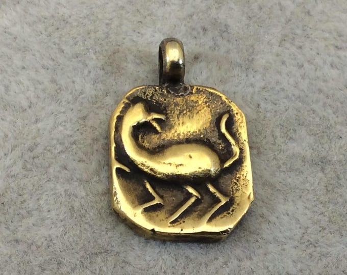 16mm x 18mm Oxidized Gold Plated Rustic Cast Odd Duck-Cat Icon Copper Oval Shaped Pendant w/ Attached Ring  - Sold Individually (K-15)