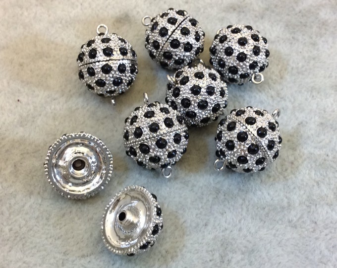 15mm Pave Style Jet Black Glass Encrusted Silver Plated Round/Ball Shaped Threaded Twist Clasps- Sold Individually - Elegant and Classy